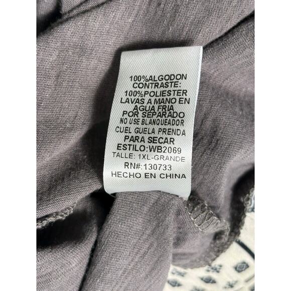 Umgee Charcoal Surplice Printed Tie Waist Shirt Blouse Womens Size 1XL *READ - Picture 5 of 9